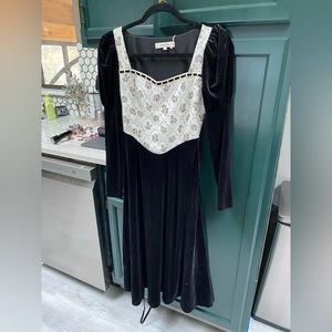 Eliza Square Neck Contrast Patchwork Puff Sleeve Dress